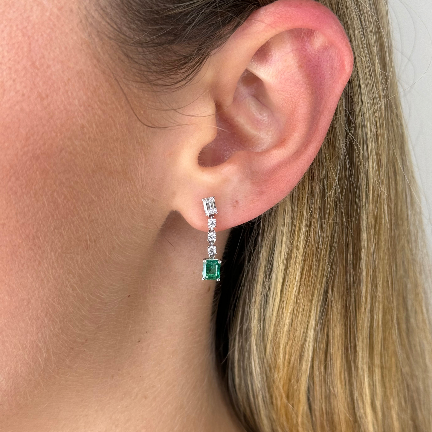 Emerald & Diamond Baguette, Brilliant Drop Earrings
