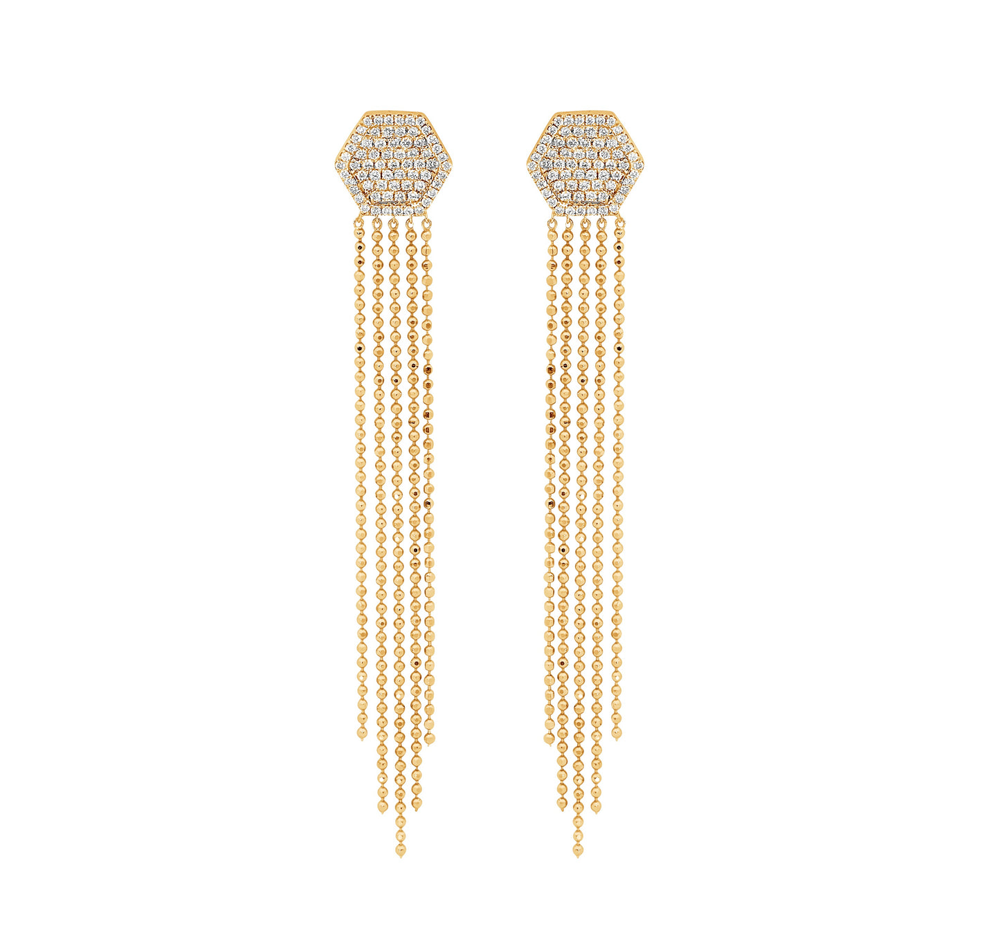 Pave Diamond Hexagon Tassel Drop Earrings
