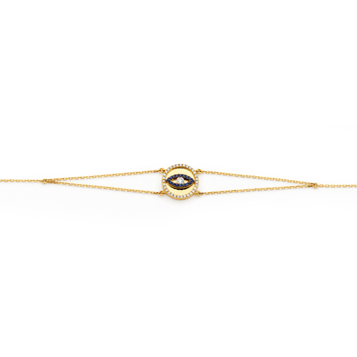 Evil Eye Round Mirrored Diamond Sapphire Bracelet