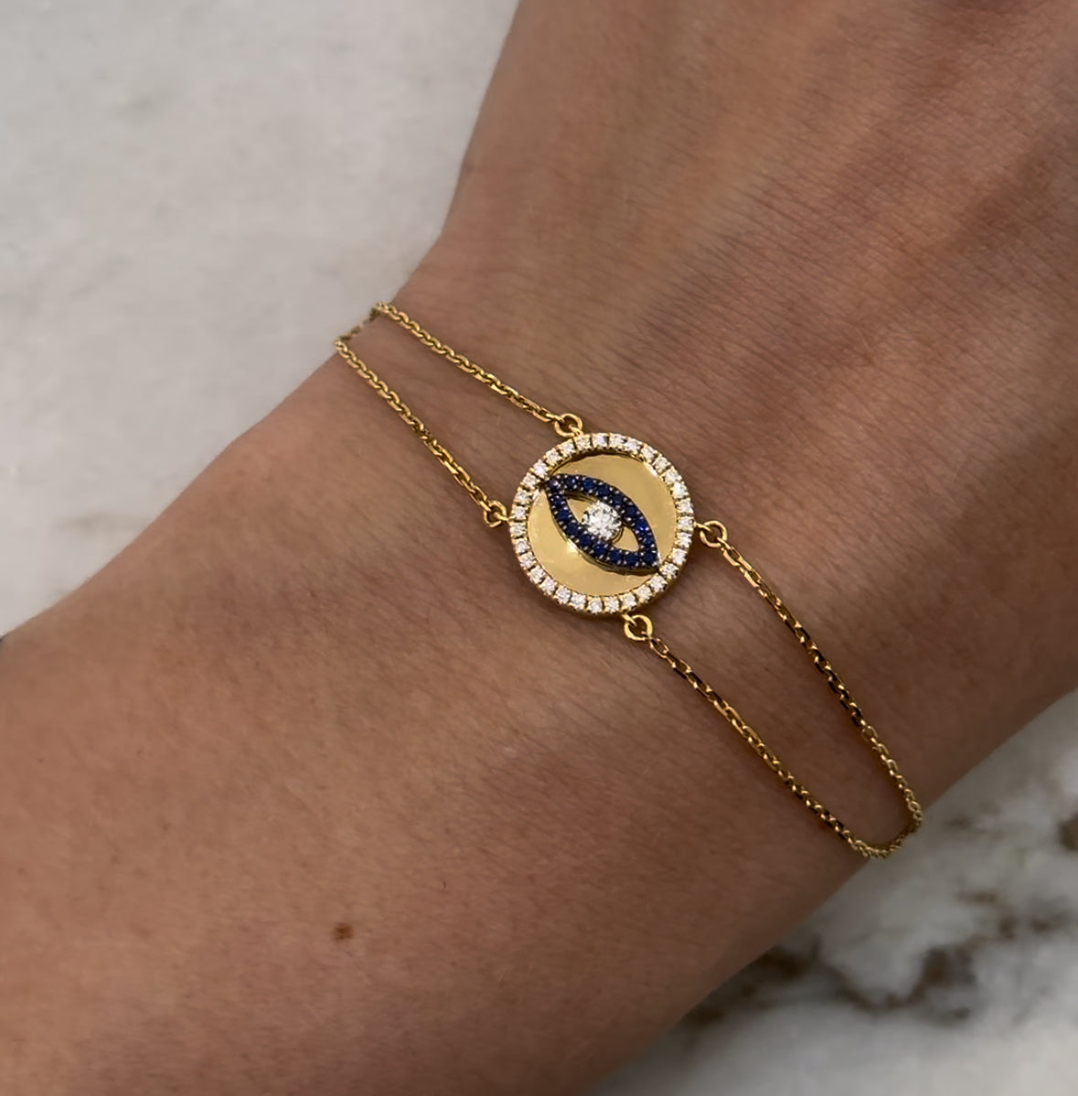 Evil Eye Round Mirrored Diamond Sapphire Bracelet