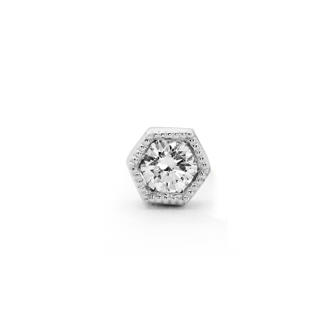 Hexagon Petite Bezel Set Diamond Stud Earrings
