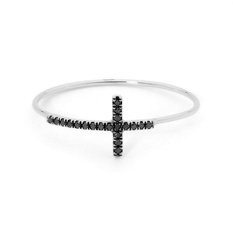 Gold & Black Diamond Cross Ring