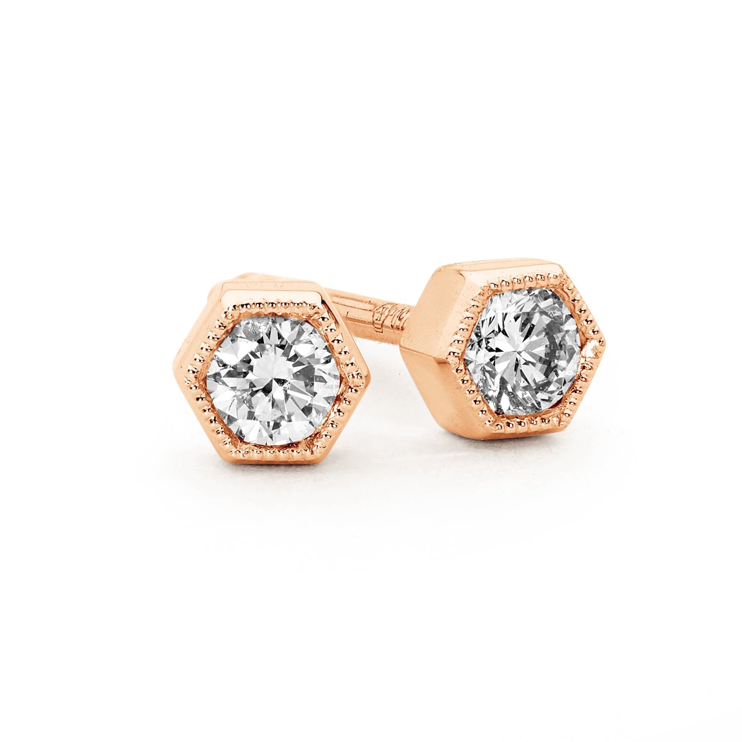 Hexagon Mid Bezel Set Diamond Stud Earrings