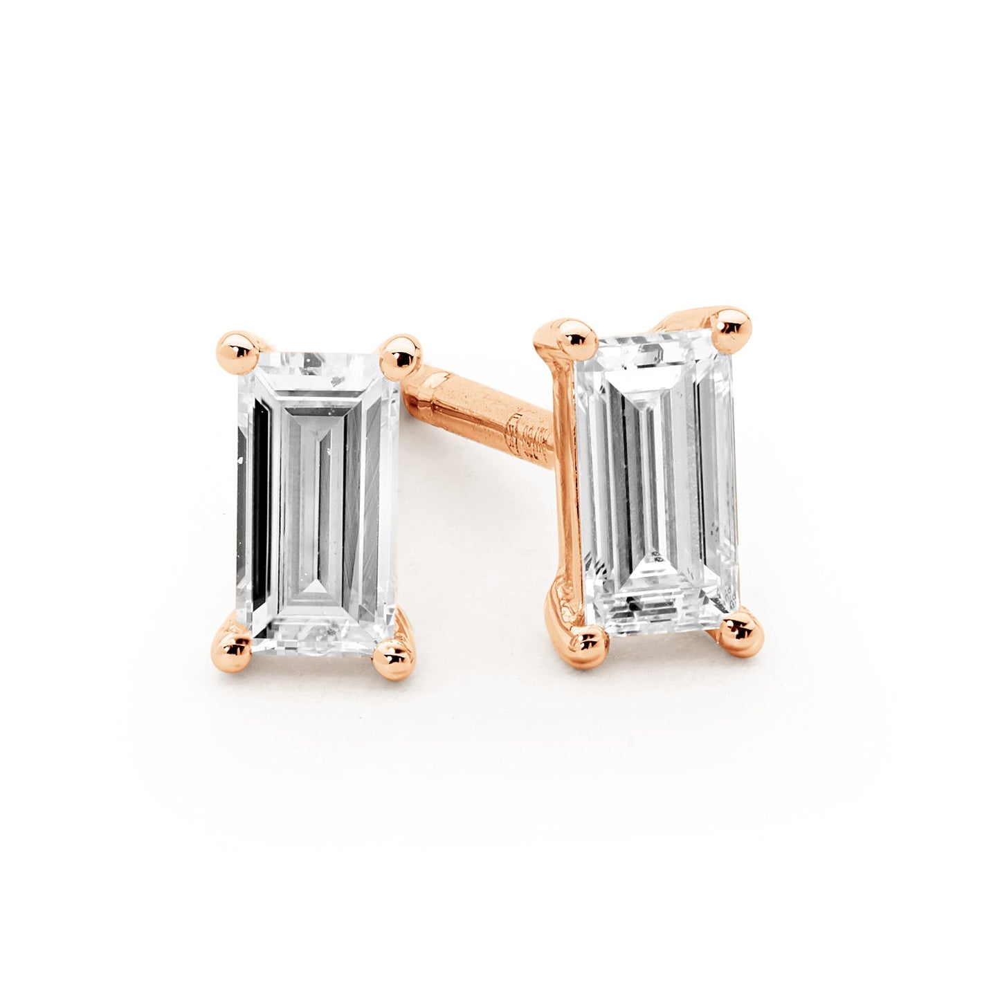 4 Claw Emerald Cut Diamond Stud Earrings