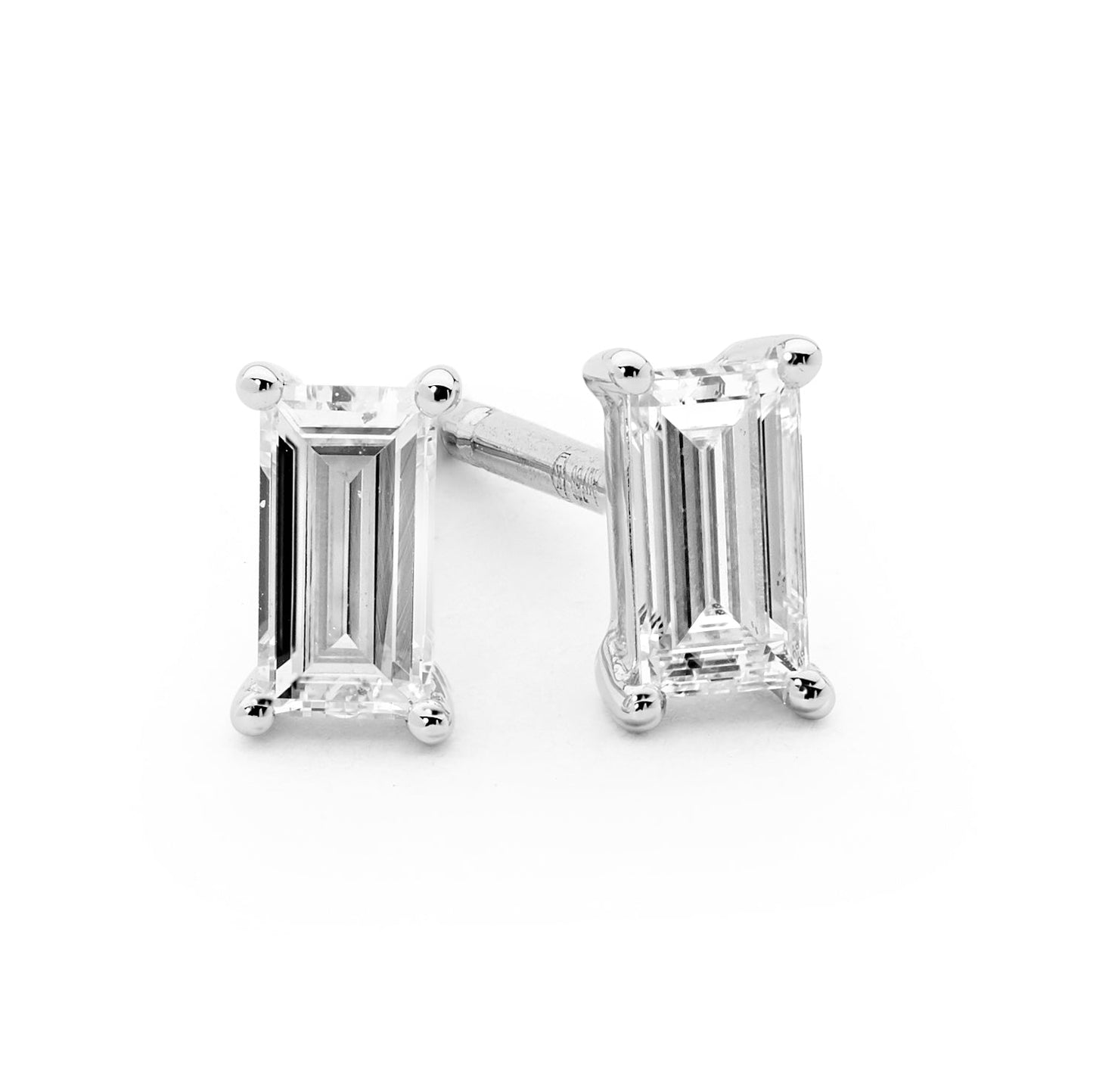 4 Claw Emerald Cut Diamond Stud Earrings