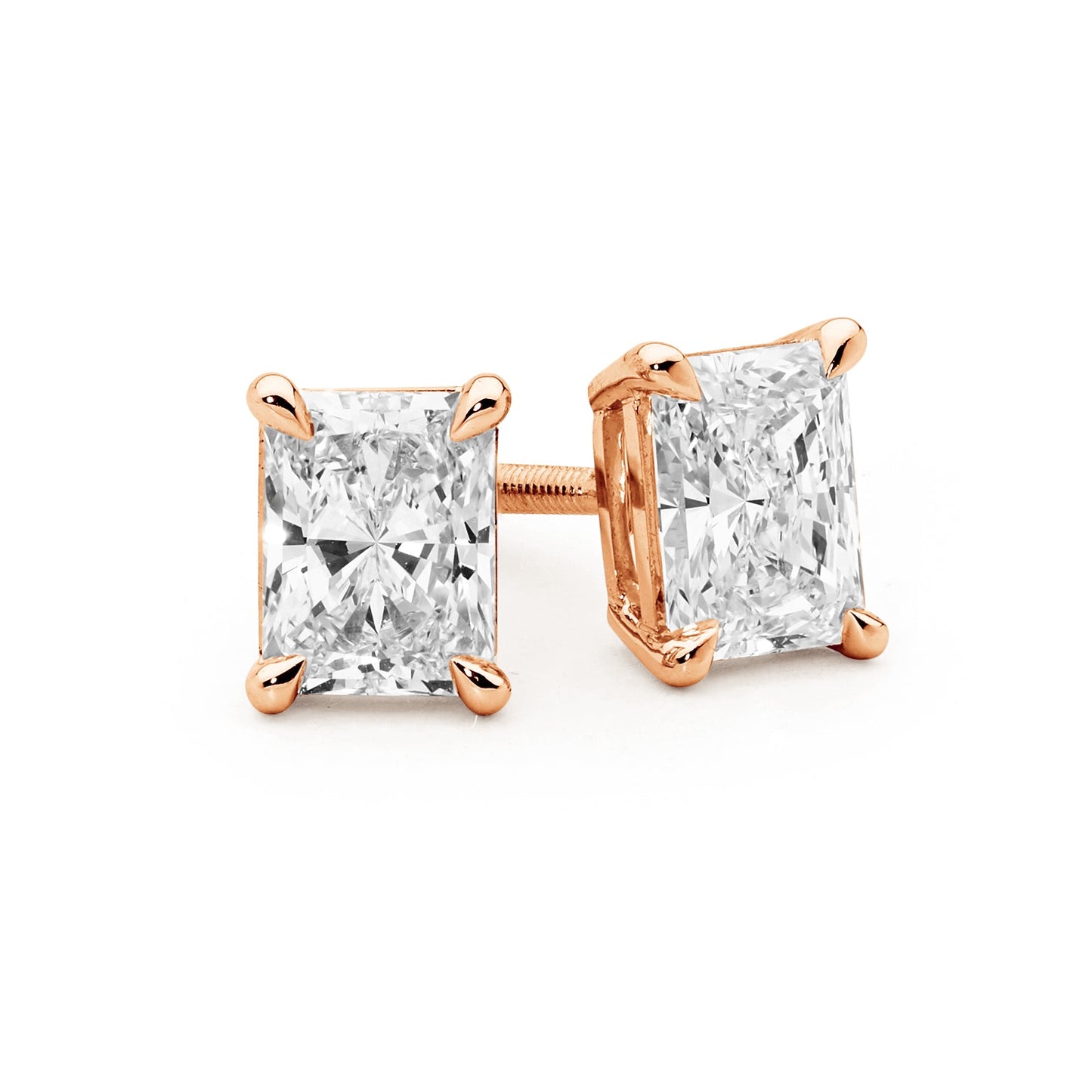 Radiant Cut 2 Claw Set Diamond Stud Earrings