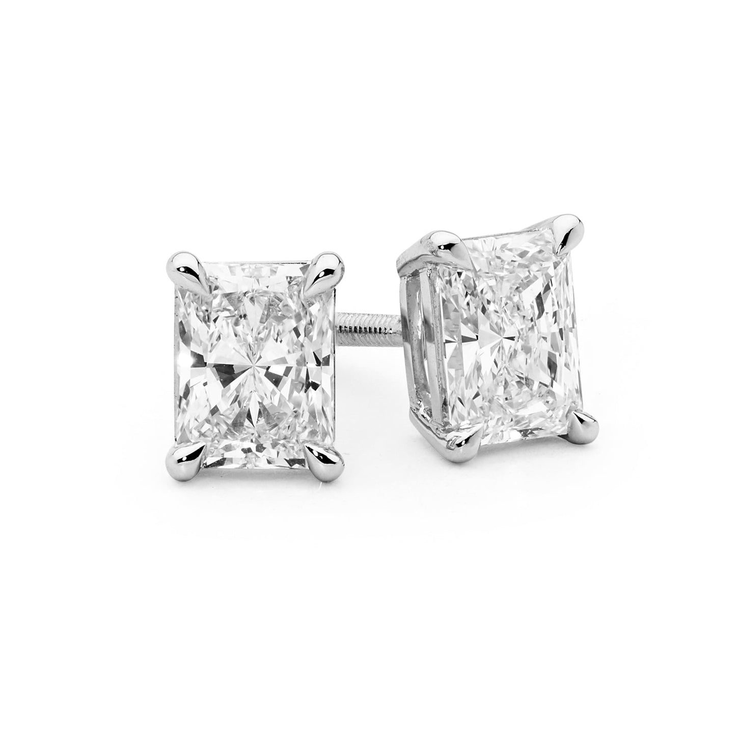 Radiant Cut 2 Claw Set Diamond Stud Earrings