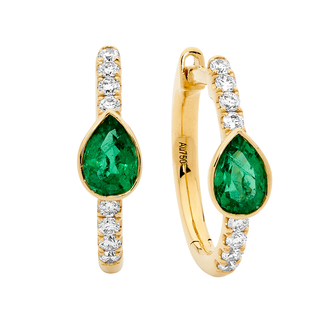 Pear Shape Emerald Hoop Earrings | 18k Gold | House of K