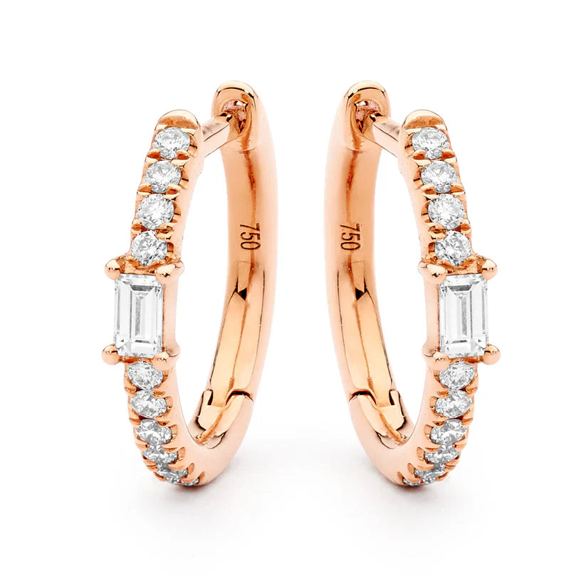 Brilliant Baguette Claw Set Diamond Petite Hoops