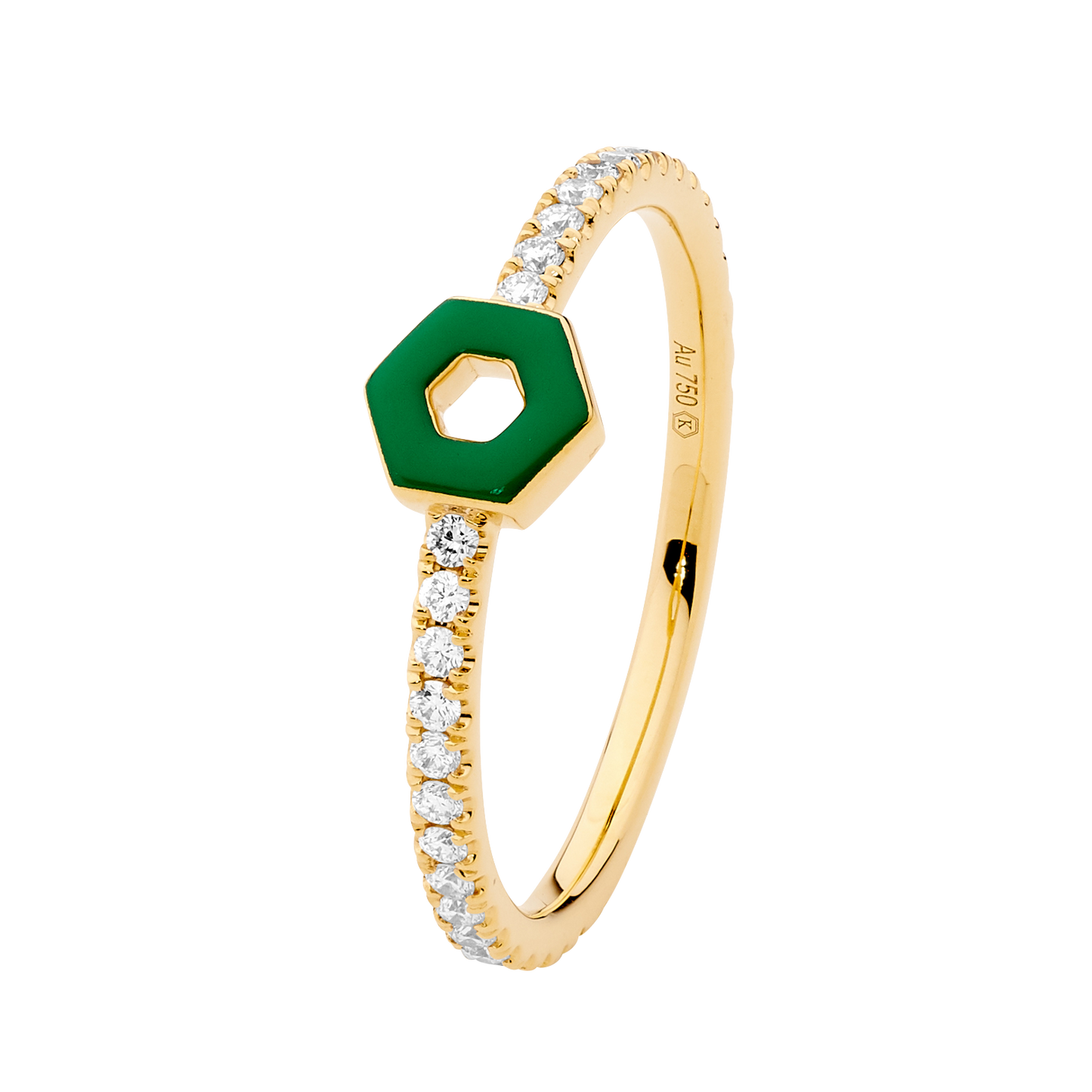 Enamel Hexagon Ring With Diamonds