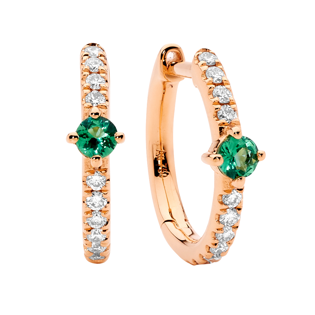 Diamond Emerald Hoop Earrings