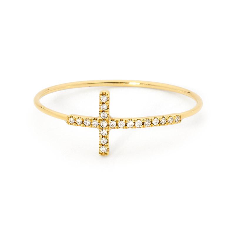 Gold and Diamond Cross Ring