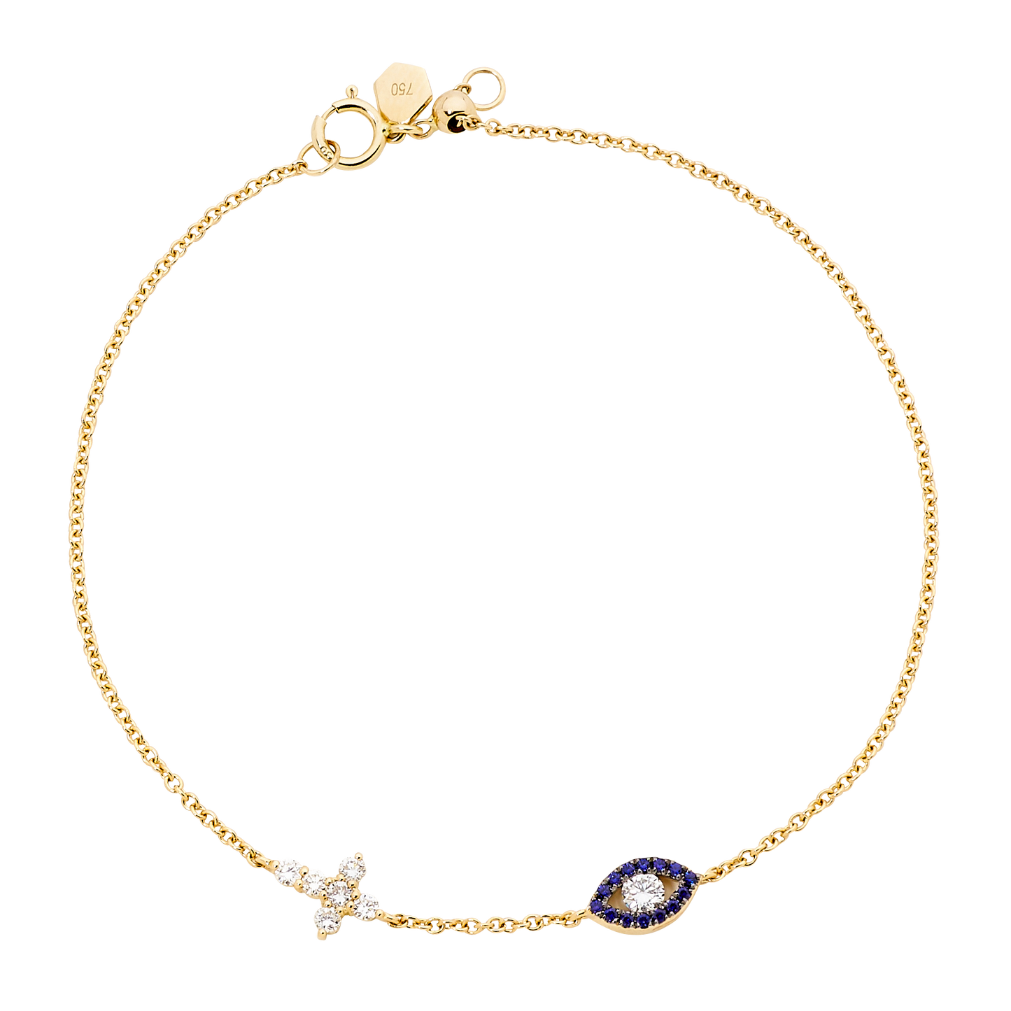 Evil Eye Cross Diamond & Sapphire Bracelet