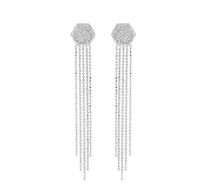Pave Diamond Hexagon Tassel Drop Earrings
