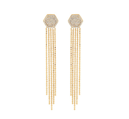 Pave Diamond Hexagon Tassel Drop Earrings