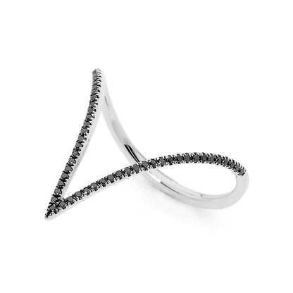 Oblique Thin Black Diamond Ring