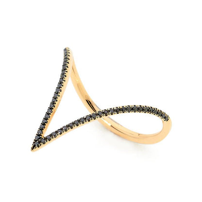Oblique Thin Black Diamond Ring