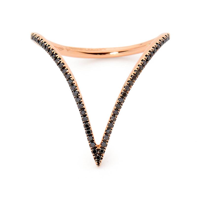 Oblique Thin Black Diamond Ring