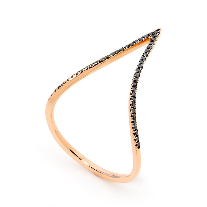Oblique Thin Black Diamond Ring