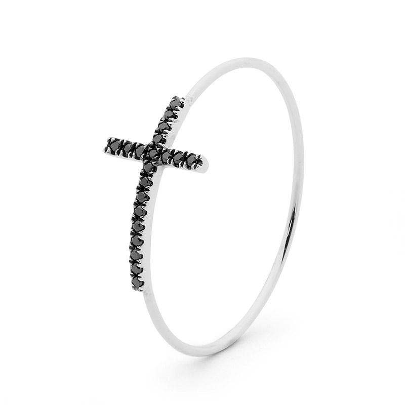 Gold & Black Diamond Cross Ring