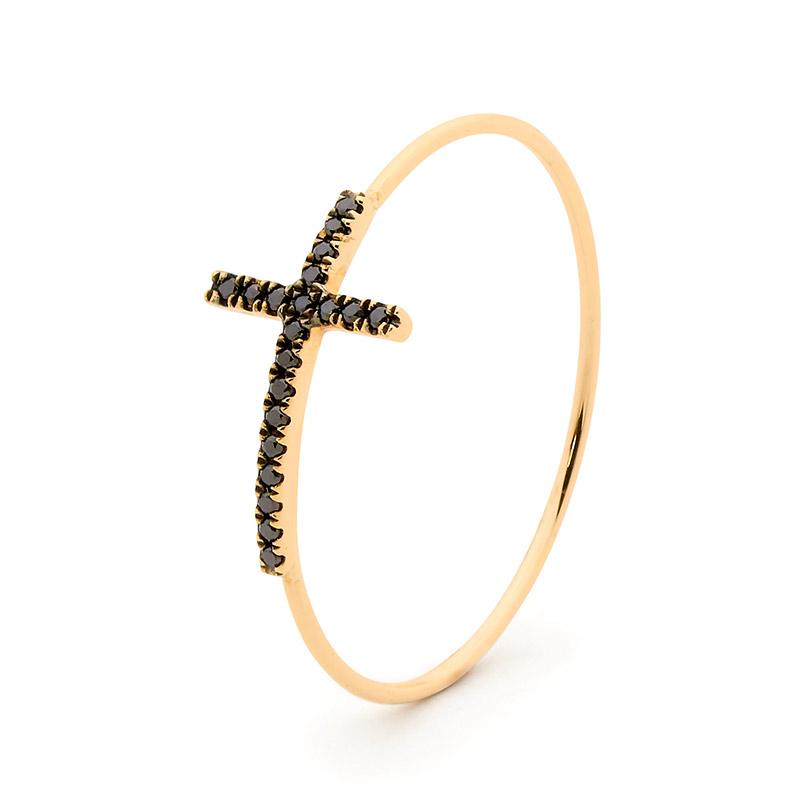 Gold & Black Diamond Cross Ring