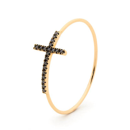 Gold & Black Diamond Cross Ring
