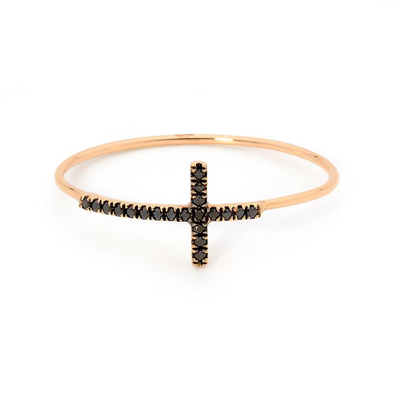 Gold & Black Diamond Cross Ring