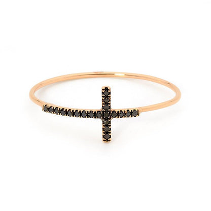 Gold & Black Diamond Cross Ring
