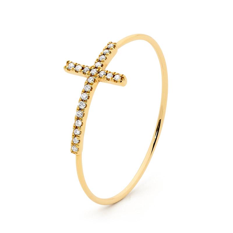 Gold and Diamond Cross Ring