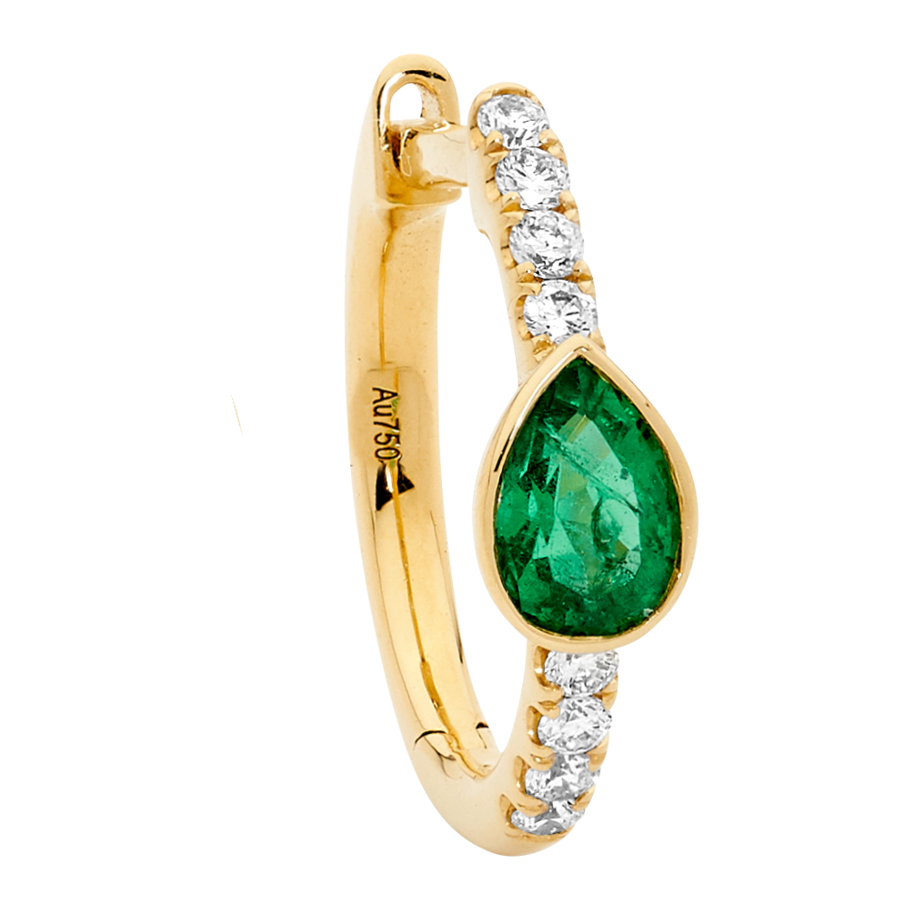 Pear Shape  Emerald Hoop Earrings