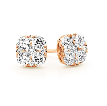 Cushion Diamond Cluster Stud Earrings