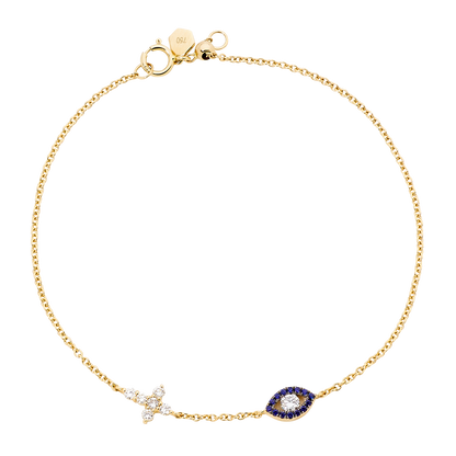 Evil Eye Cross Diamond & Sapphire Bracelet