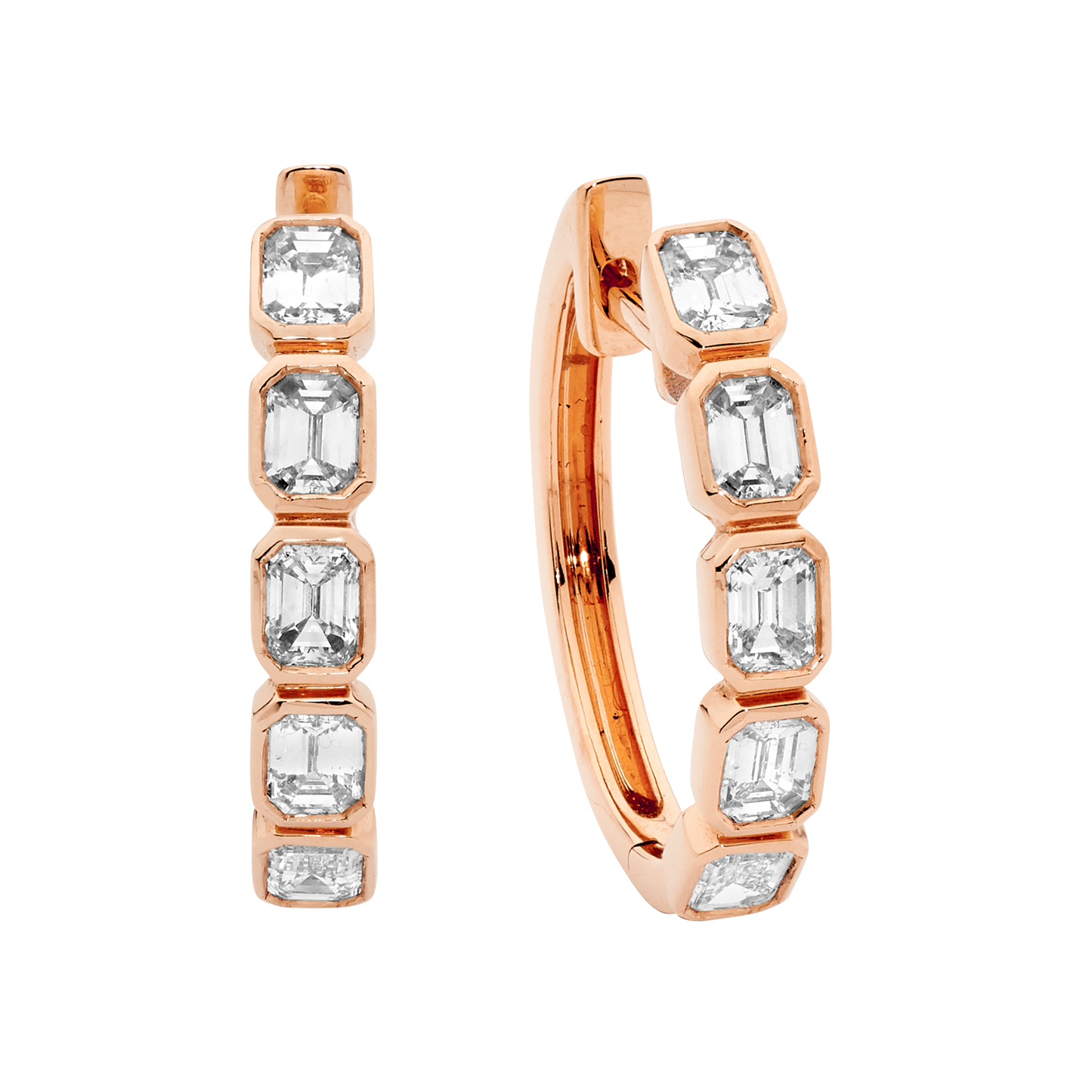 Emerald Cut Small Diamond Hoops