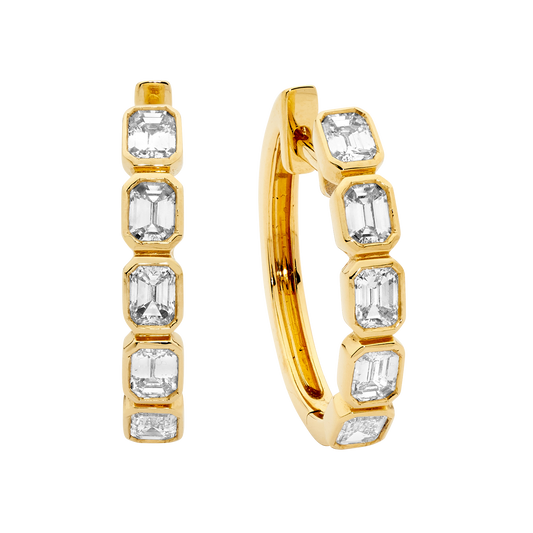 Emerald Cut Small Diamond Hoops
