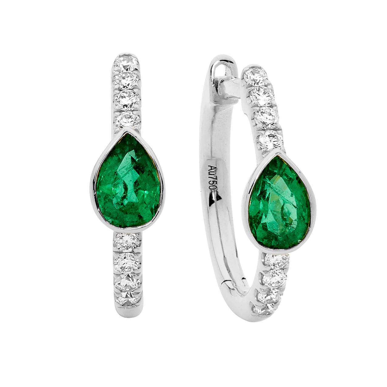 Pear Shape  Emerald Hoop Earrings