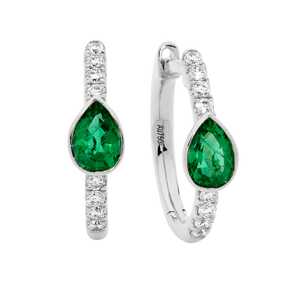 Pear Shape  Emerald Hoop Earrings