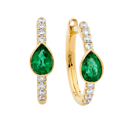 Pear Shape  Emerald Hoop Earrings