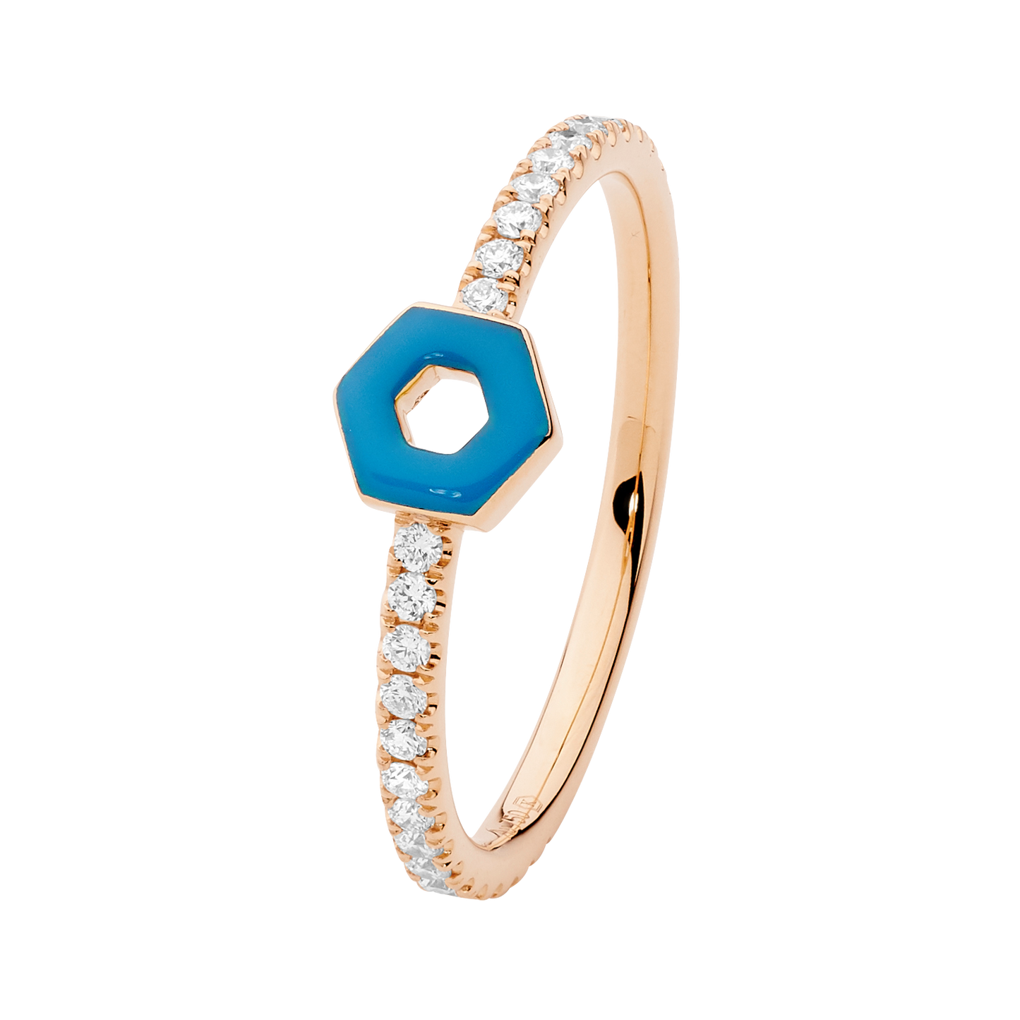 Enamel Hexagon Ring With Diamonds