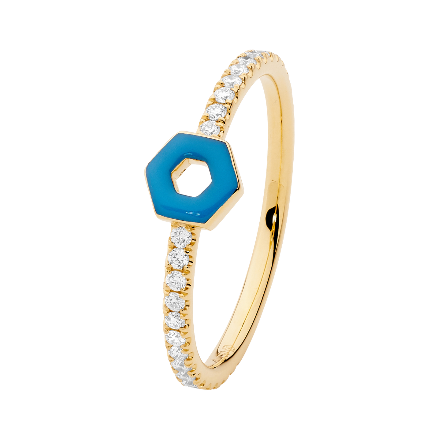 Enamel Hexagon Ring With Diamonds