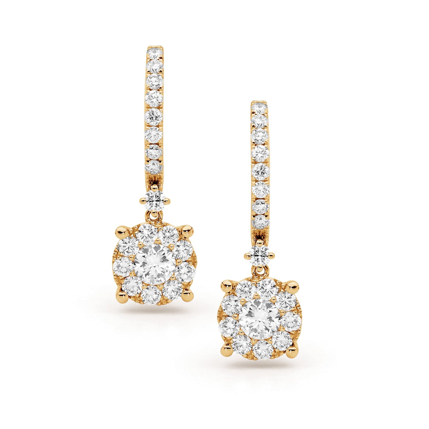 Round Diamond Cluster Drop Hoops
