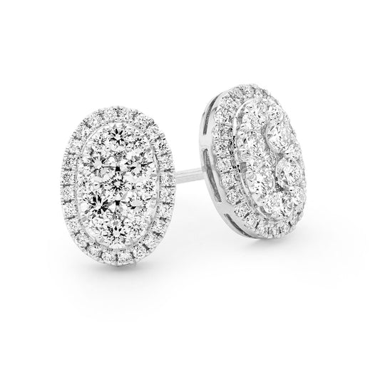 Oval Diamond Cluster Stud Earrings