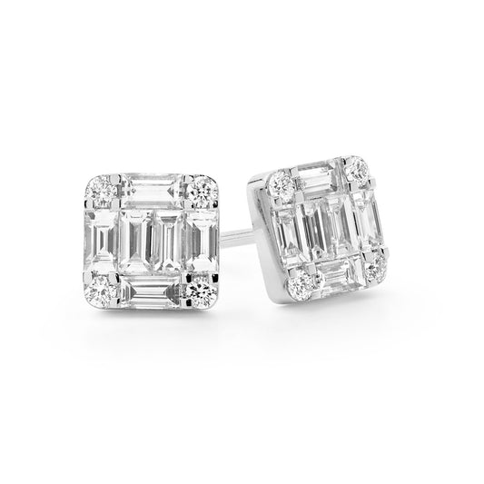 Art Deco Diamond Cluster Stud Earrings