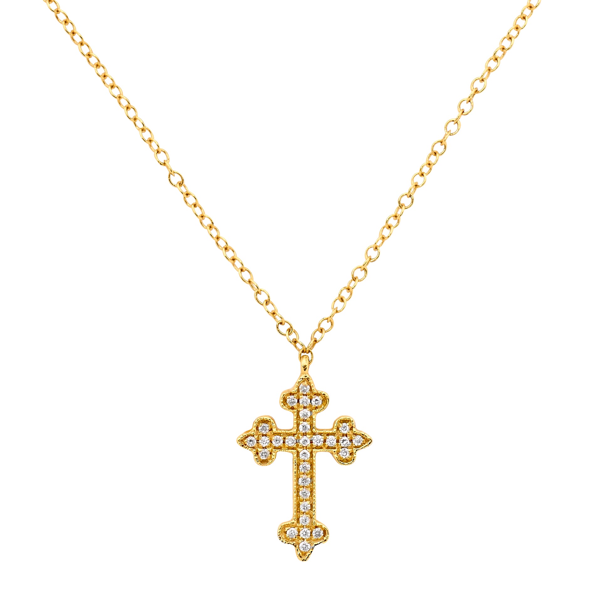 Orthodox Cross Diamond Necklace Hand-Crafted 18K Gold Chain